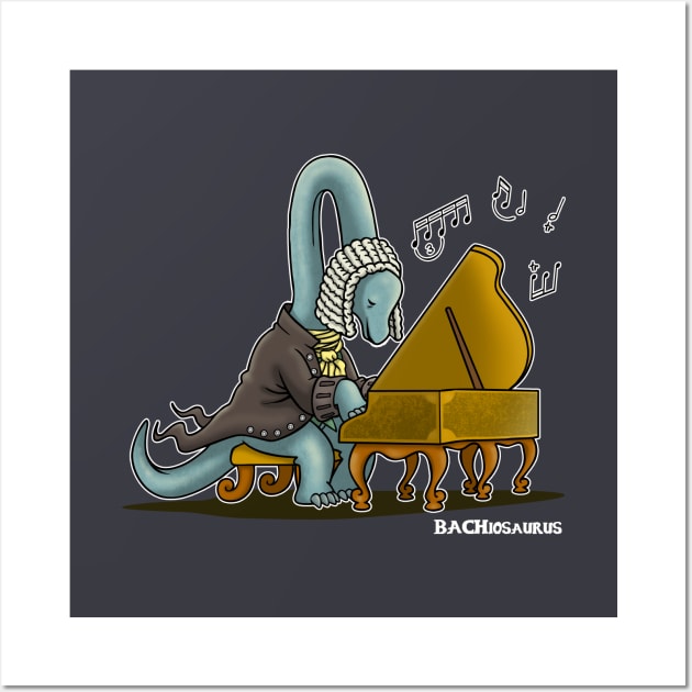 Bachiosaurus Cute Funny Brachiosaurus Vintage Bach Classical Musician Dinosaur Cartoon Wall Art by BoggsNicolas